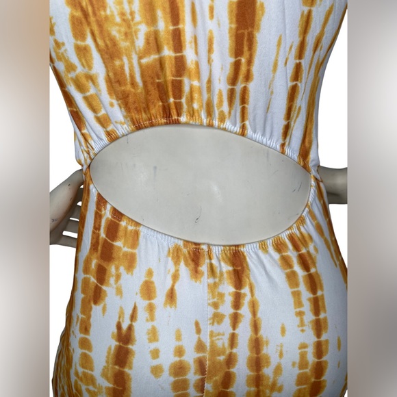 UNBRANDED Yellow/White Tie Dye Racerback Halter Mermaid Fitted Cutout Maxi Dress - Picture 10 of 13